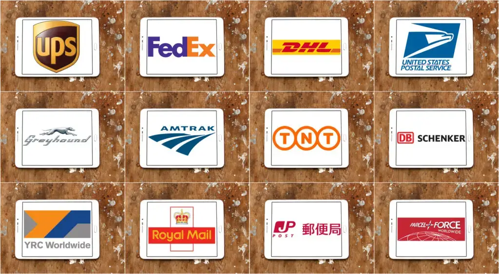 Top famous postal shipping companies logos.