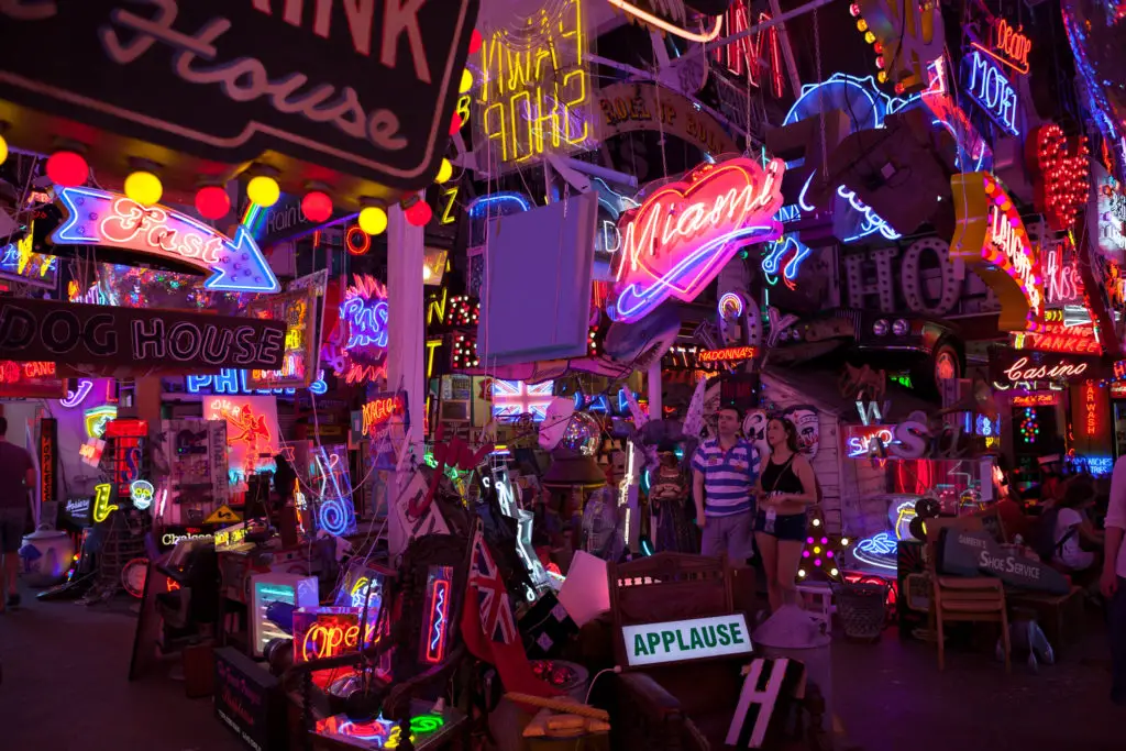 Inside God's Own Junkyard gallery in London displaying thousands of neon signs