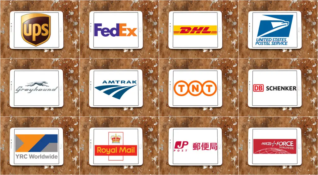 Top famous postal shipping companies logos.