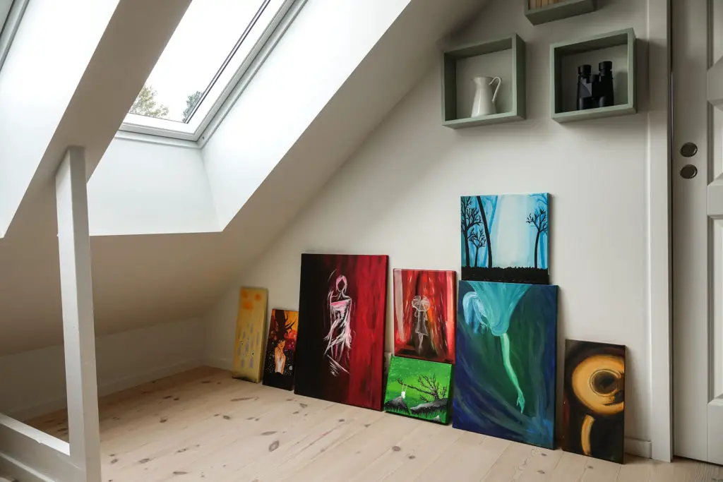 Collection of paintings in a modern loft